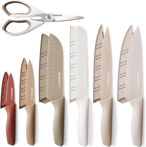 Non-toxic kitchen knife set in soft earth tones